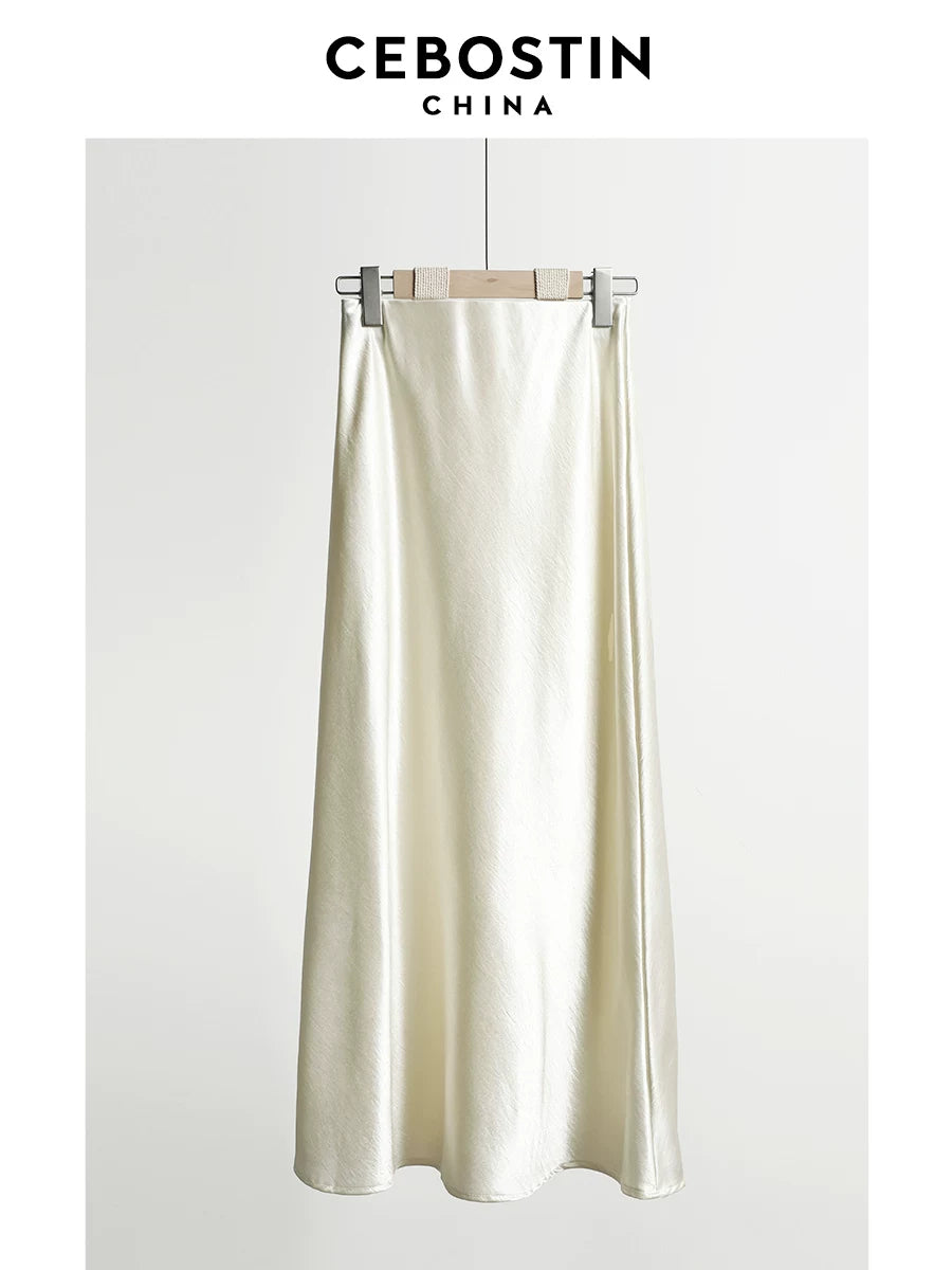 Cebostin High-end Temperament Simple and Versatile Long A-shaped Skirt