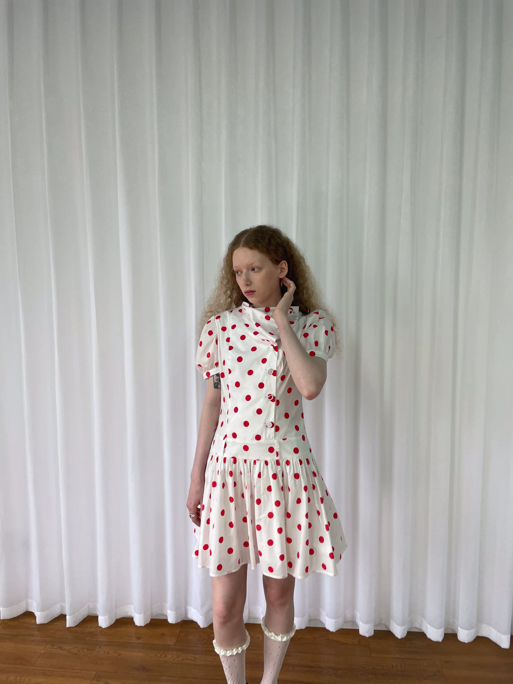 Loosesmell Half Turtleneck Polka Dot Dress