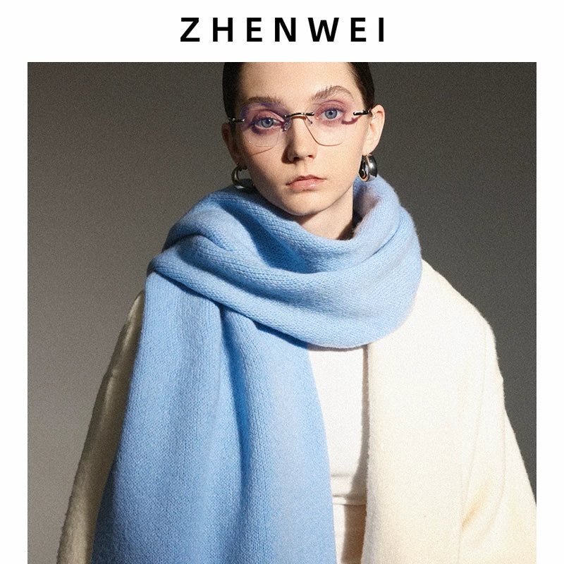 ZHENWEI 100% Wool Enlarged and Widened Knitted Long Scarf
