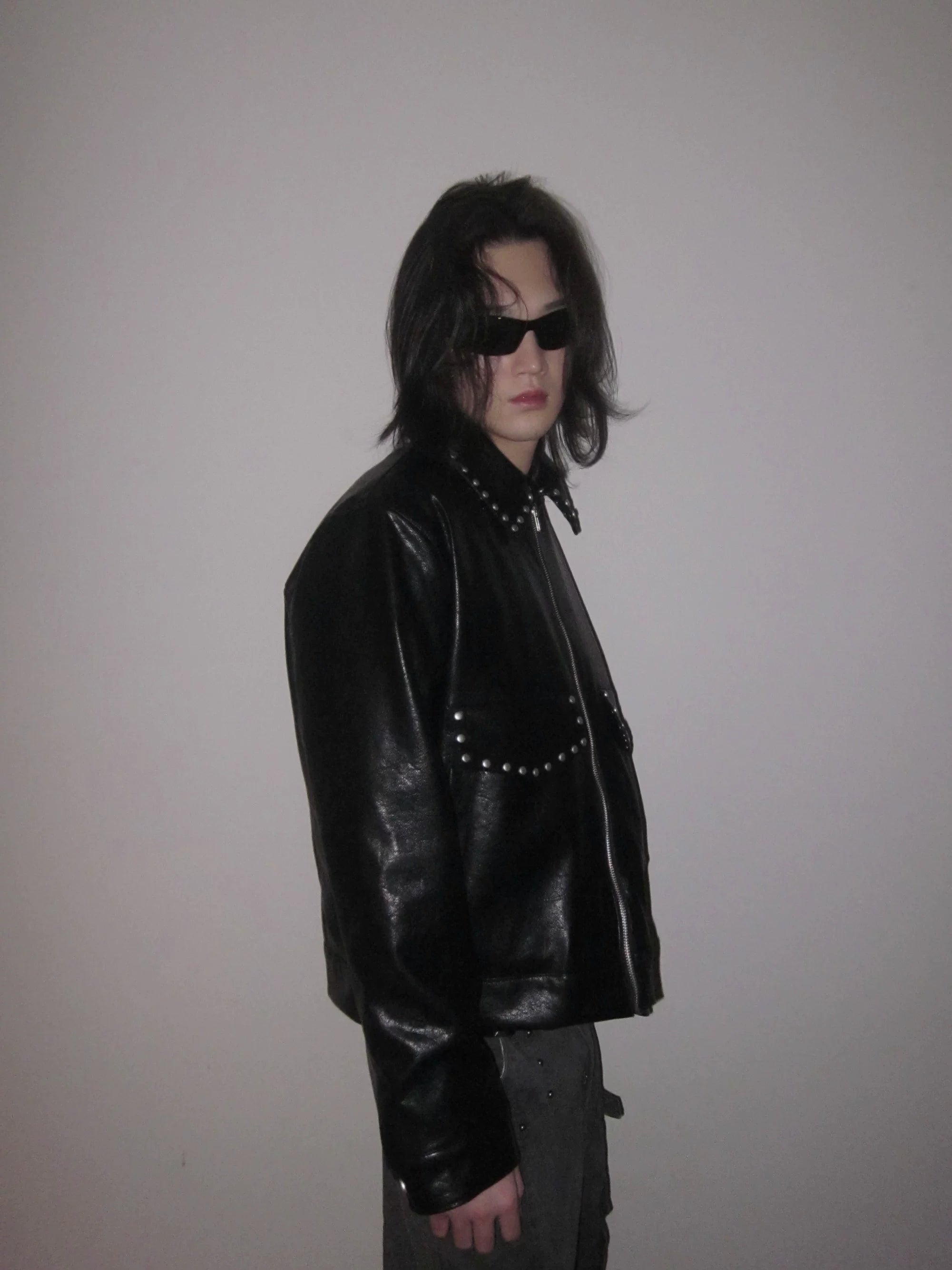 URRRGE Vintage Rivet Design Motorcycle Leather Jacket