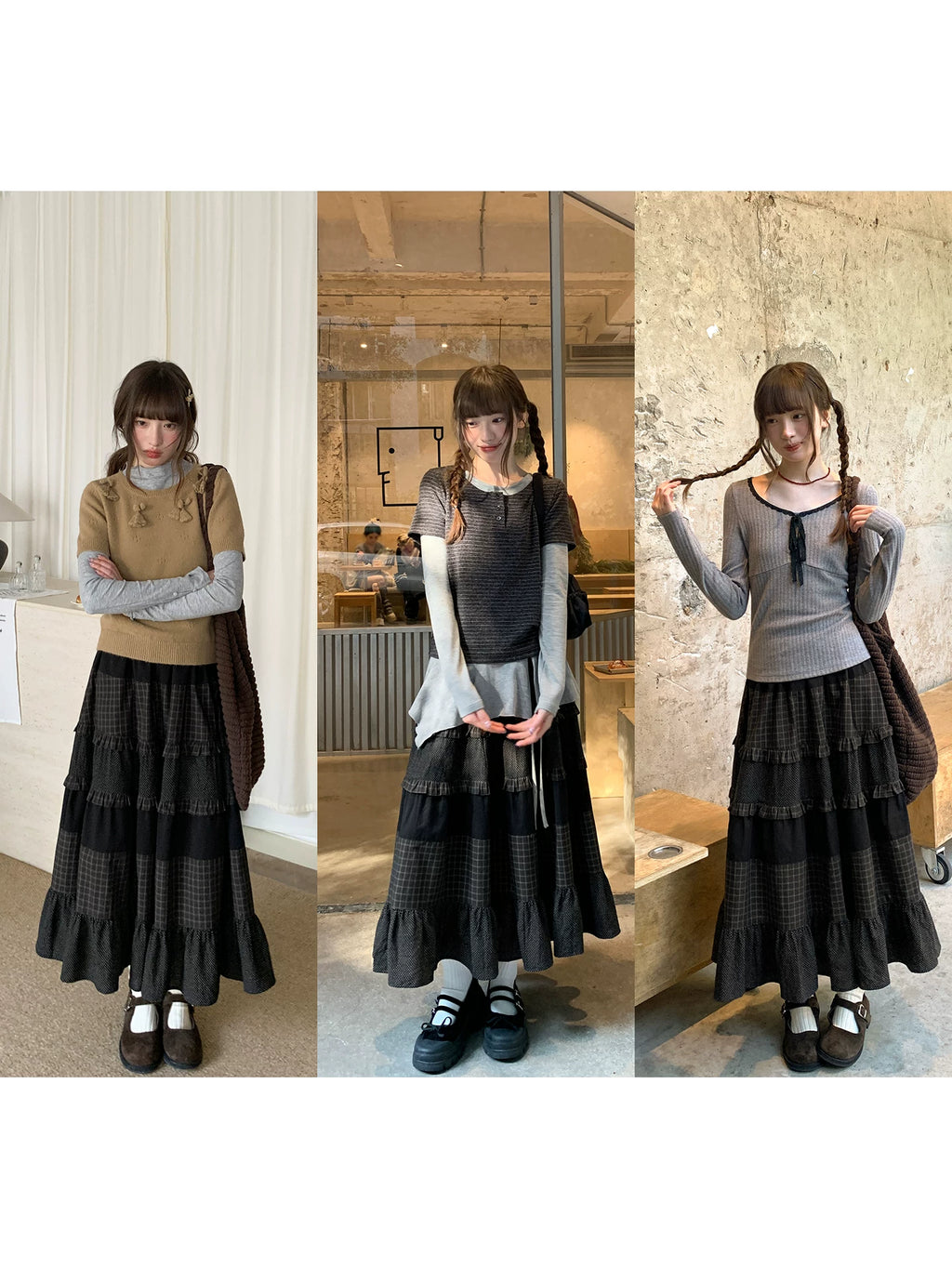 Kano Polka Dot Plaid Cake Skirt