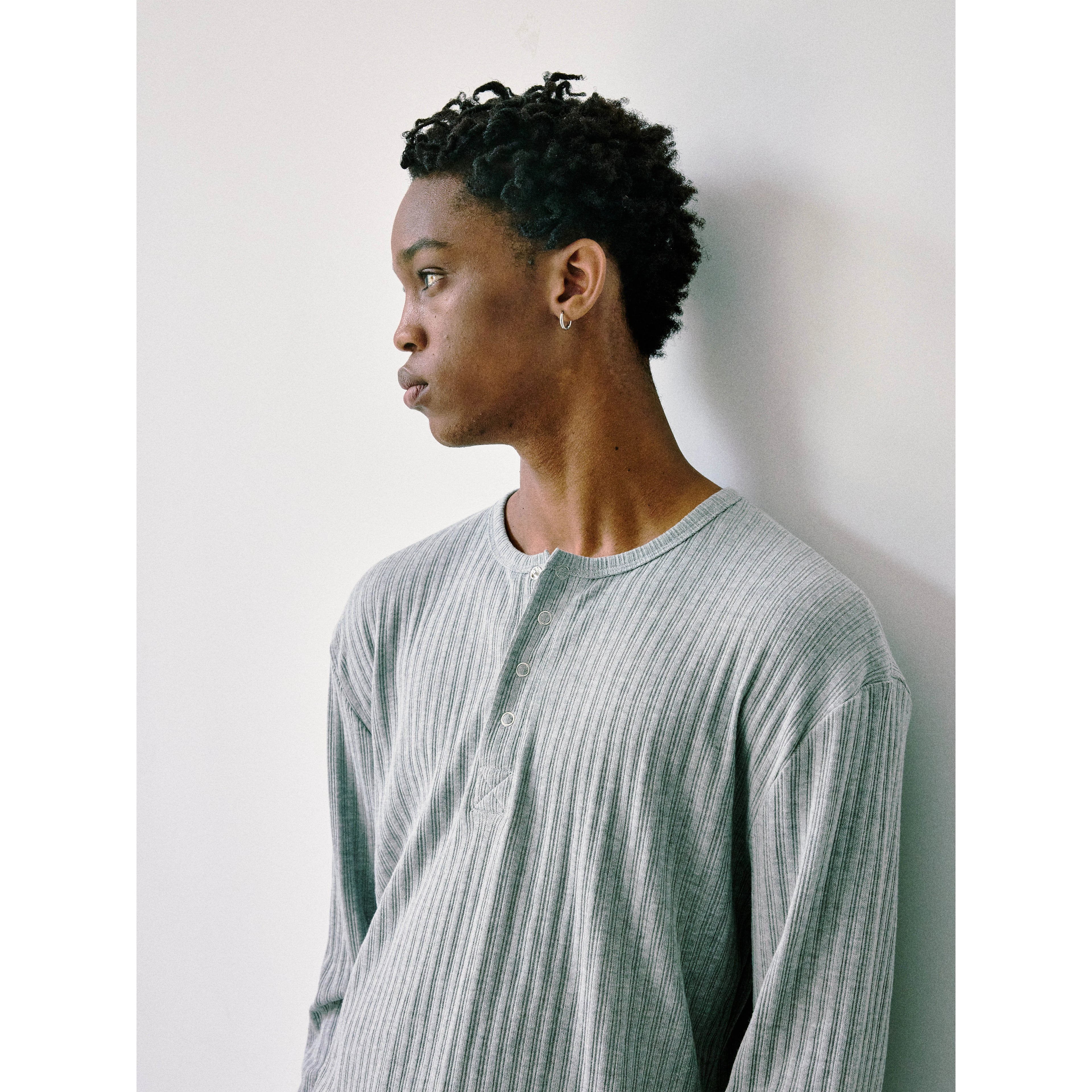 Anniehall Henry Collar Pit Striped Snap-Down Static Luxury Long Sleeve