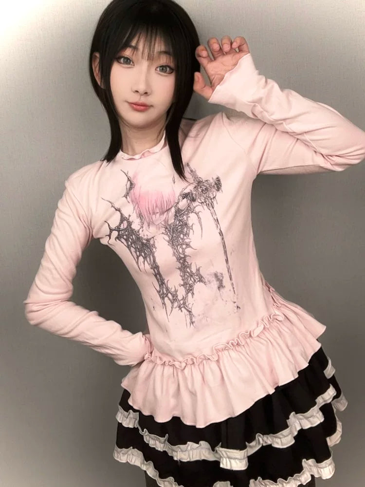 WEBBAR Lace Edge Casual Long Sleeve