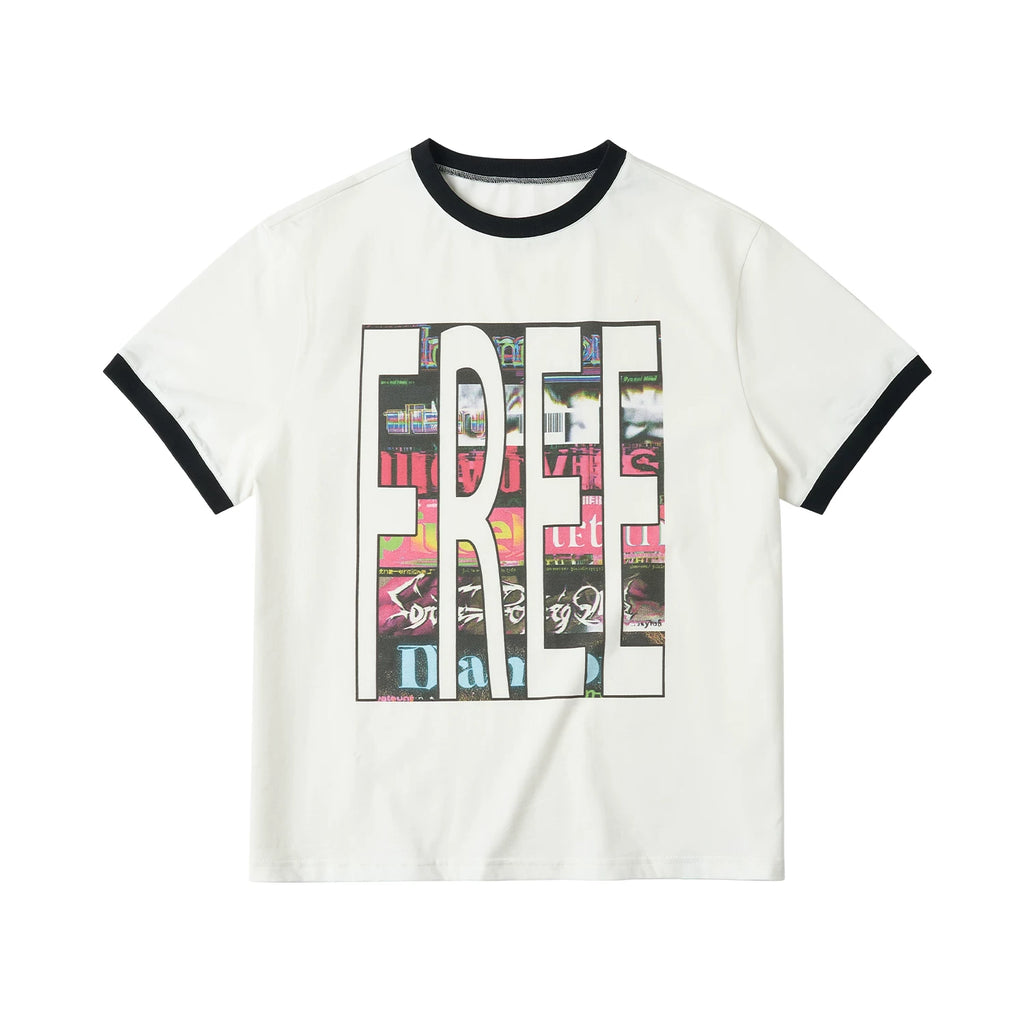 SAXGENWON Contrast Splicing Front Shoulder Tee