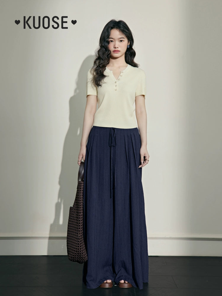 Kuose Temperament Slim V-neck Knitted Sweater Tee