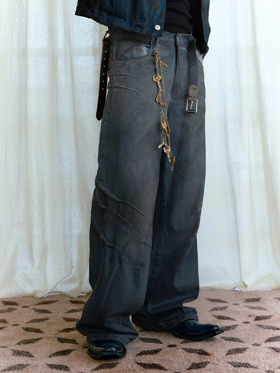 JCAESAR Scratch Dirty Wash Glazed Casual Jeans