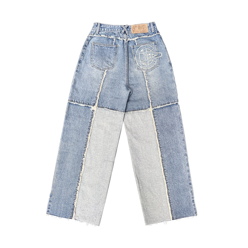 CHAI Splicing Rough Edge Frayed Loose Foot Embroidered Loose Jeans