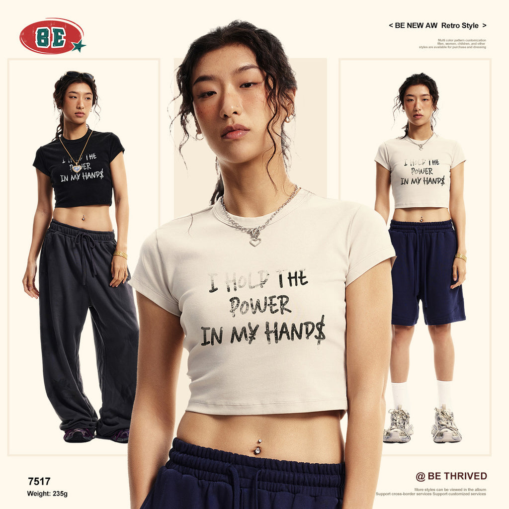 BE Women's Letter tee Slim Fit Crop Top