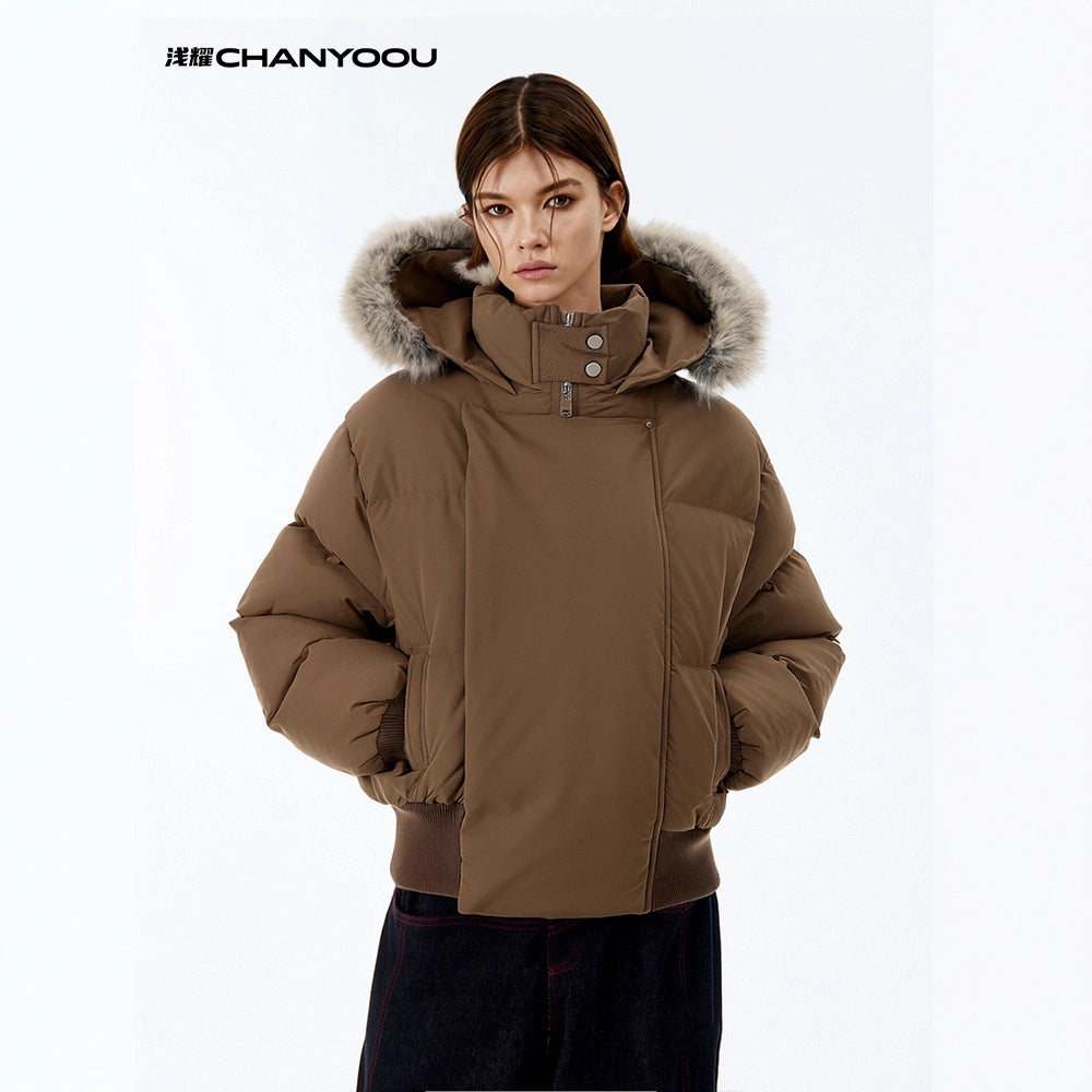 CHANYOOU Retro Hooded Fur Collar White Duck Down Jacket