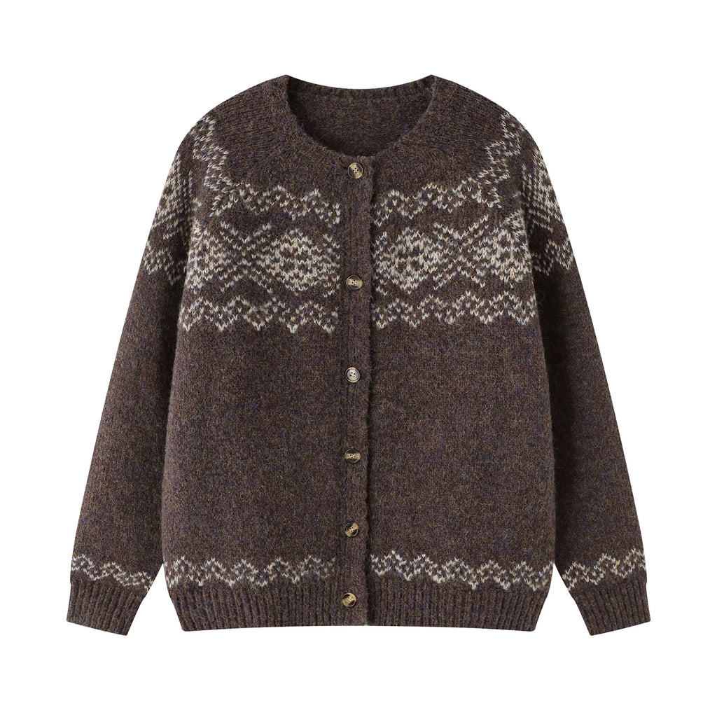 Zuocisankon Retro Tie-dye Jacquard Knitted Cardigan Sweater