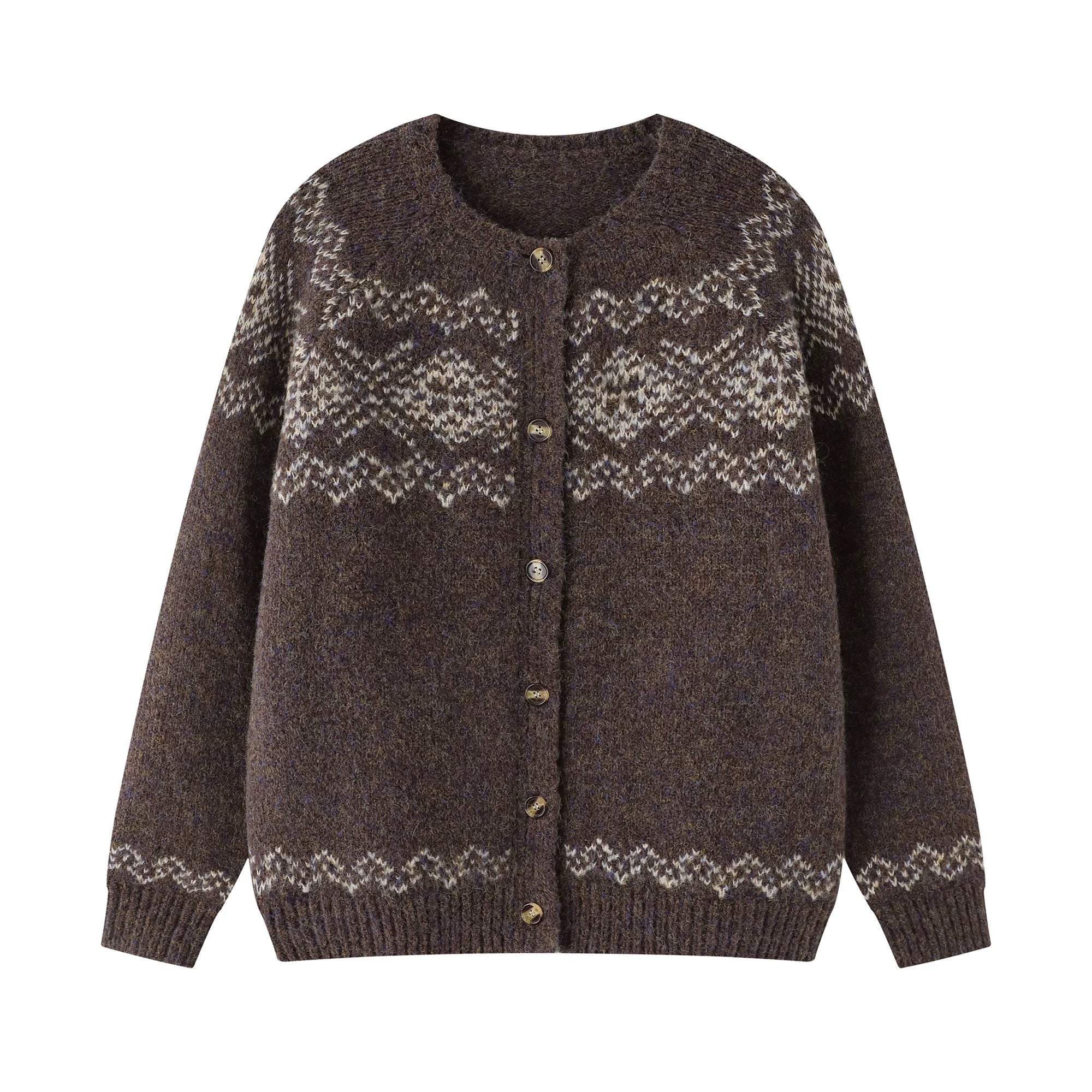 Zuocisankon Retro Tie-dye Jacquard Knitted Cardigan Sweater