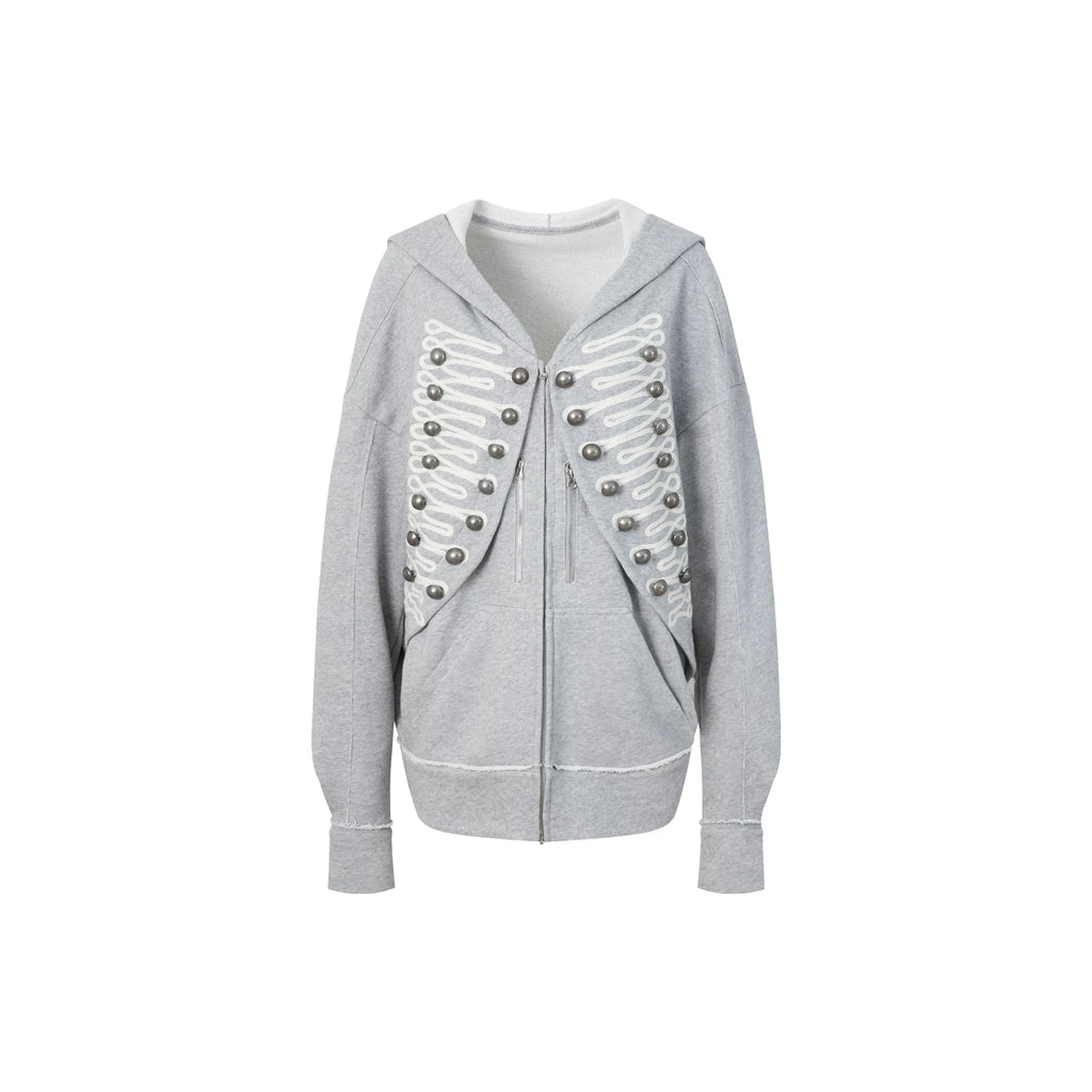 DoublePunch Embroidered Metal Buckle Loose Hooded Jacket
