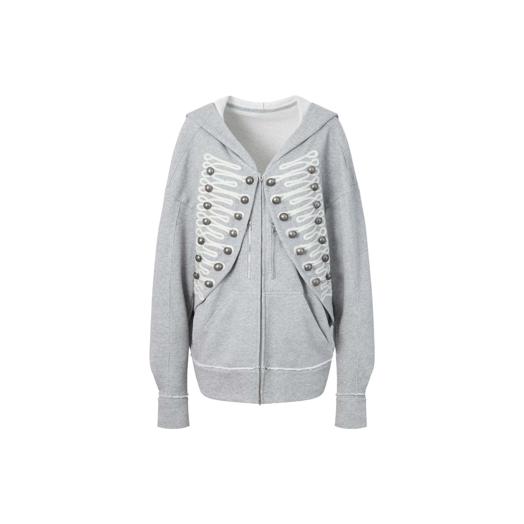 DoublePunch Embroidered Metal Buckle Loose Hooded Jacket