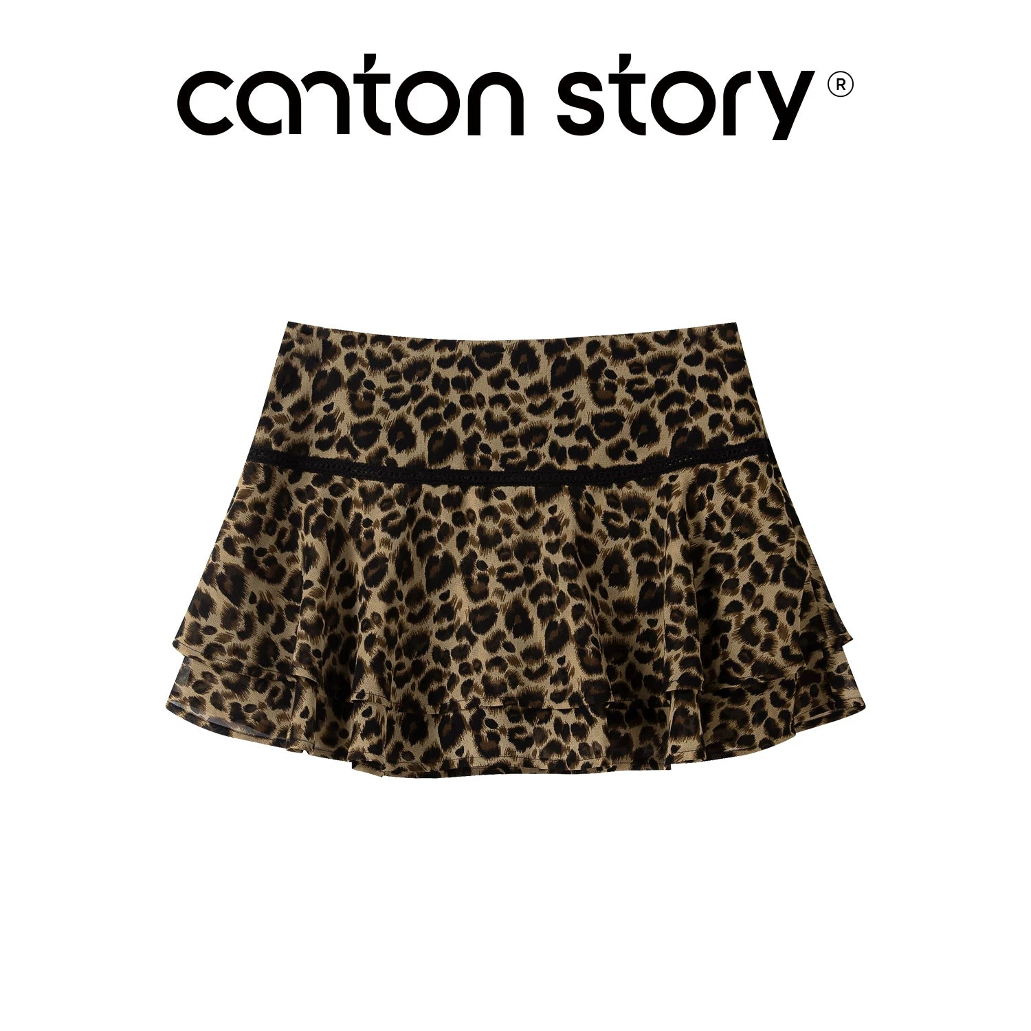 Cantonstory Lotus Leaf Edge Leopard Print High Waist Thin Skirt