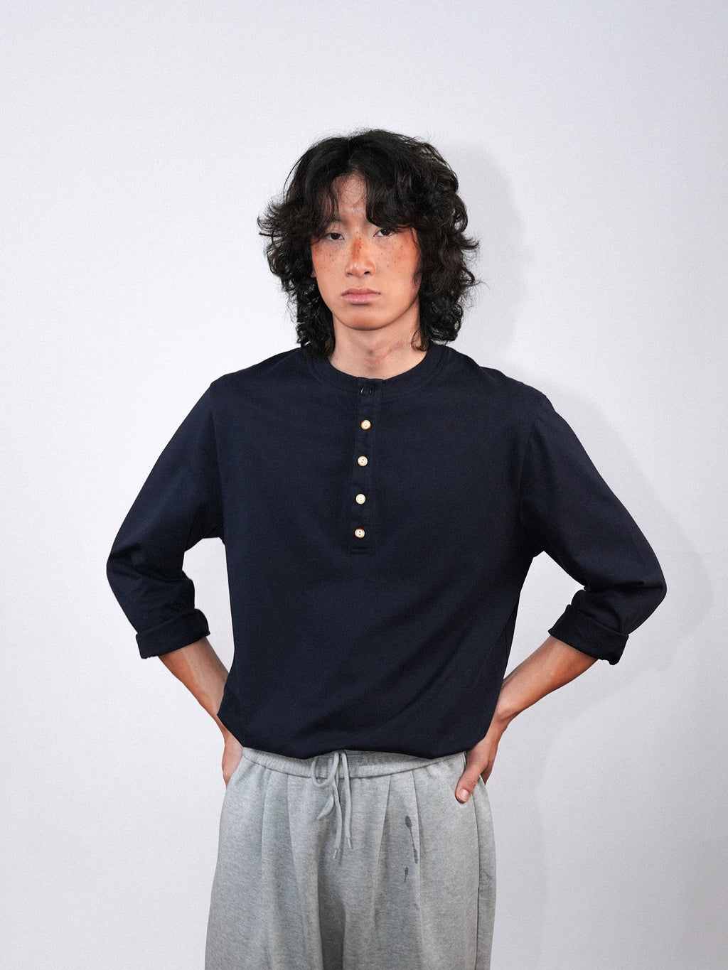 O3PARK Retro Casual Collarless Polo Shirt