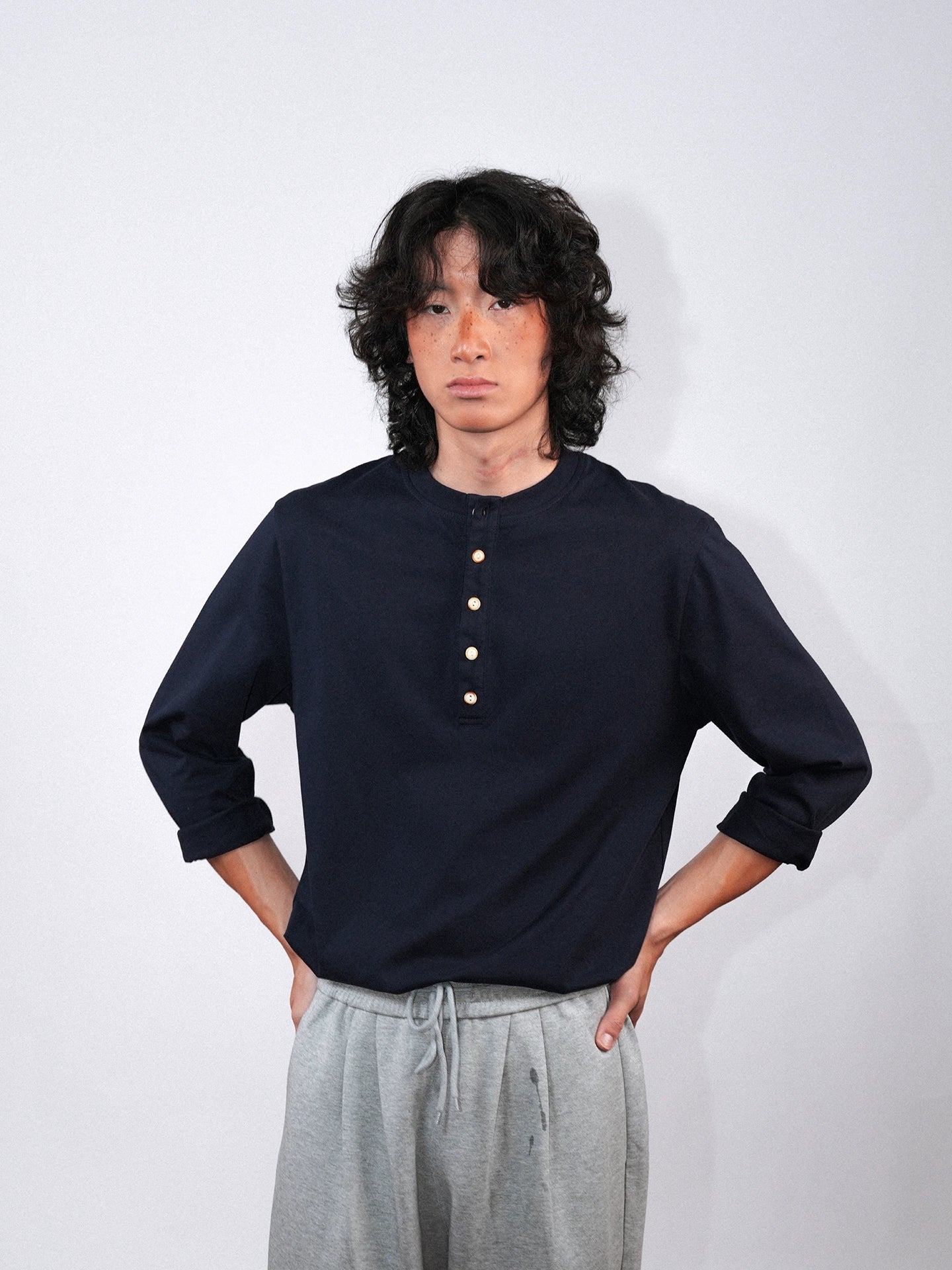 O3PARK Retro Casual Collarless Polo Shirt