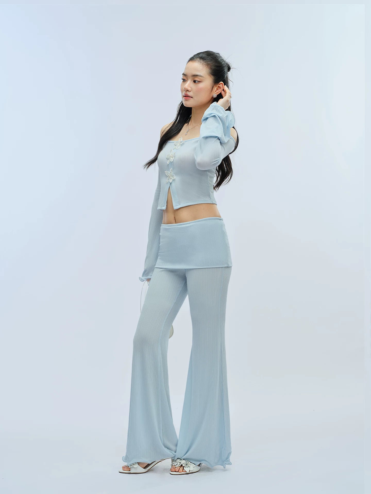 J TheChosen Ruffle-trimmed Top and Wide-leg Pants Set