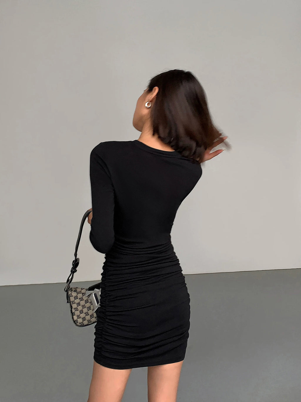 OUSPH Slim-fit Temperament Waist Long-sleeved Knitted Dress