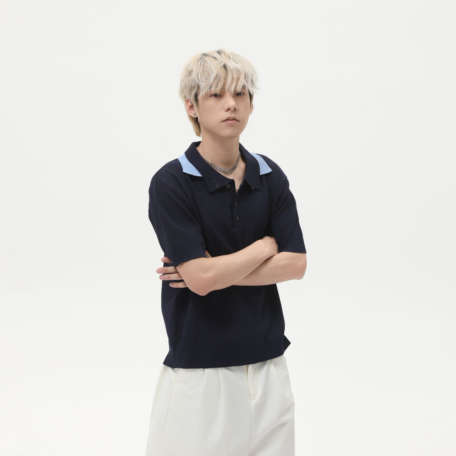 MTLCLOTHES Vintage Spliced Double Neck Knitted Tee