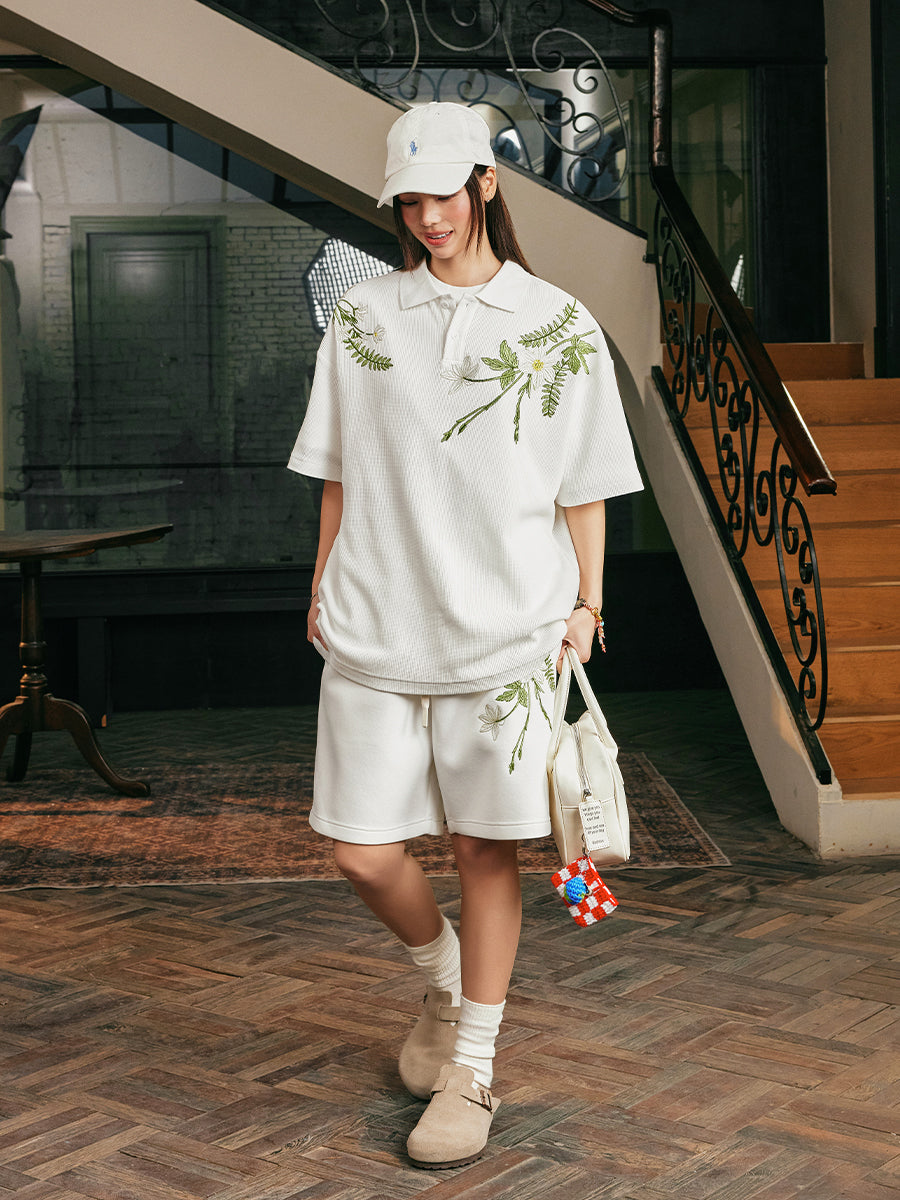Harshandcruel 2025 flowing philosophy plant embroidered sweatpant shorts