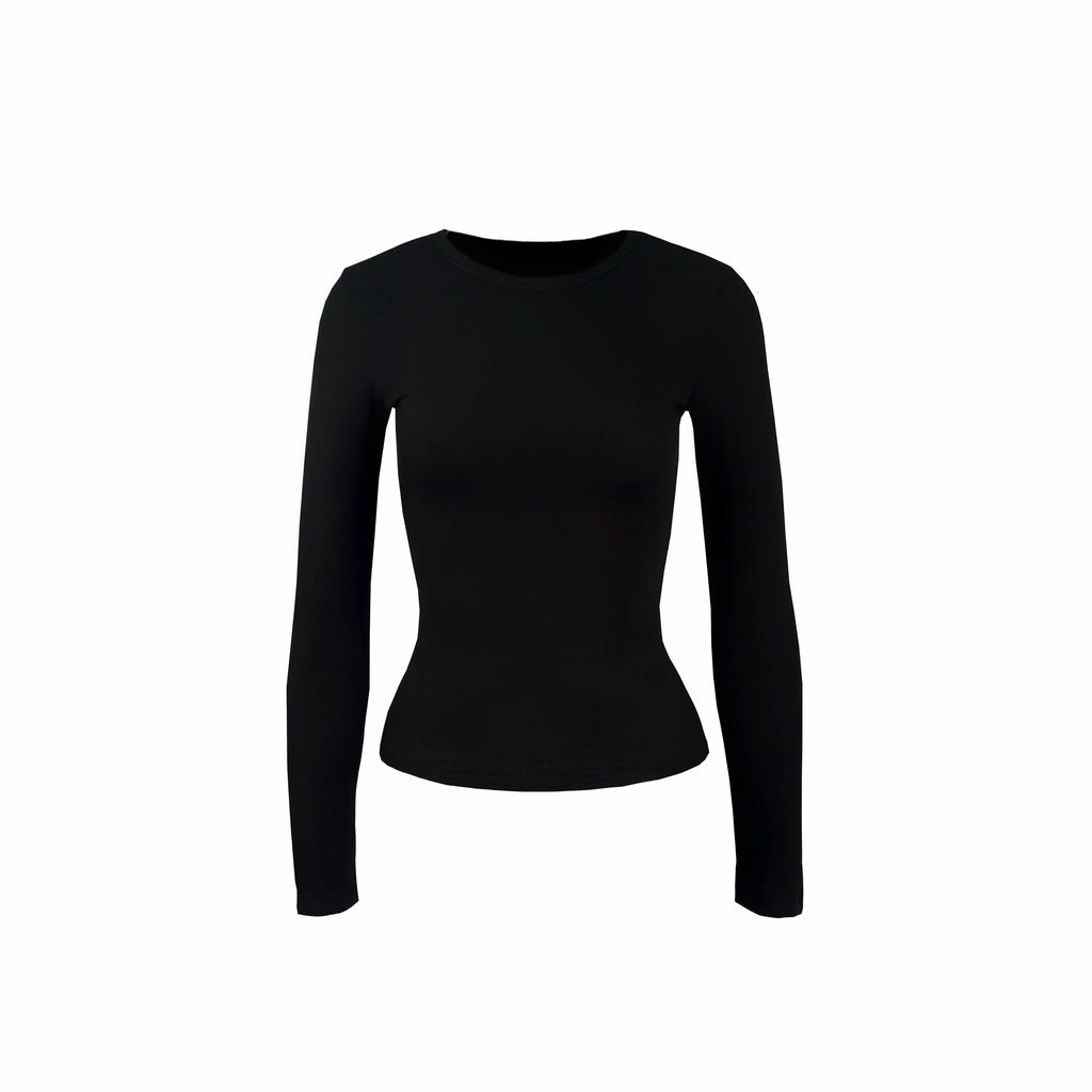 Jim Kennet Crew Neck Micro Transparent Shoulder Long Sleeve Bottom Shirt