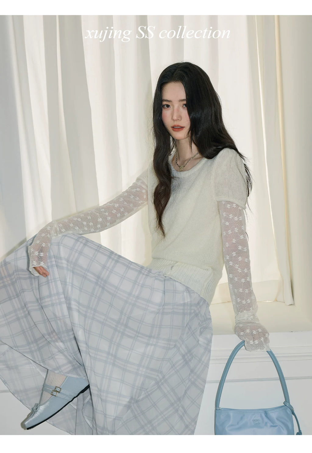 XUJING Crew Neck Hollow Knitting Tee
