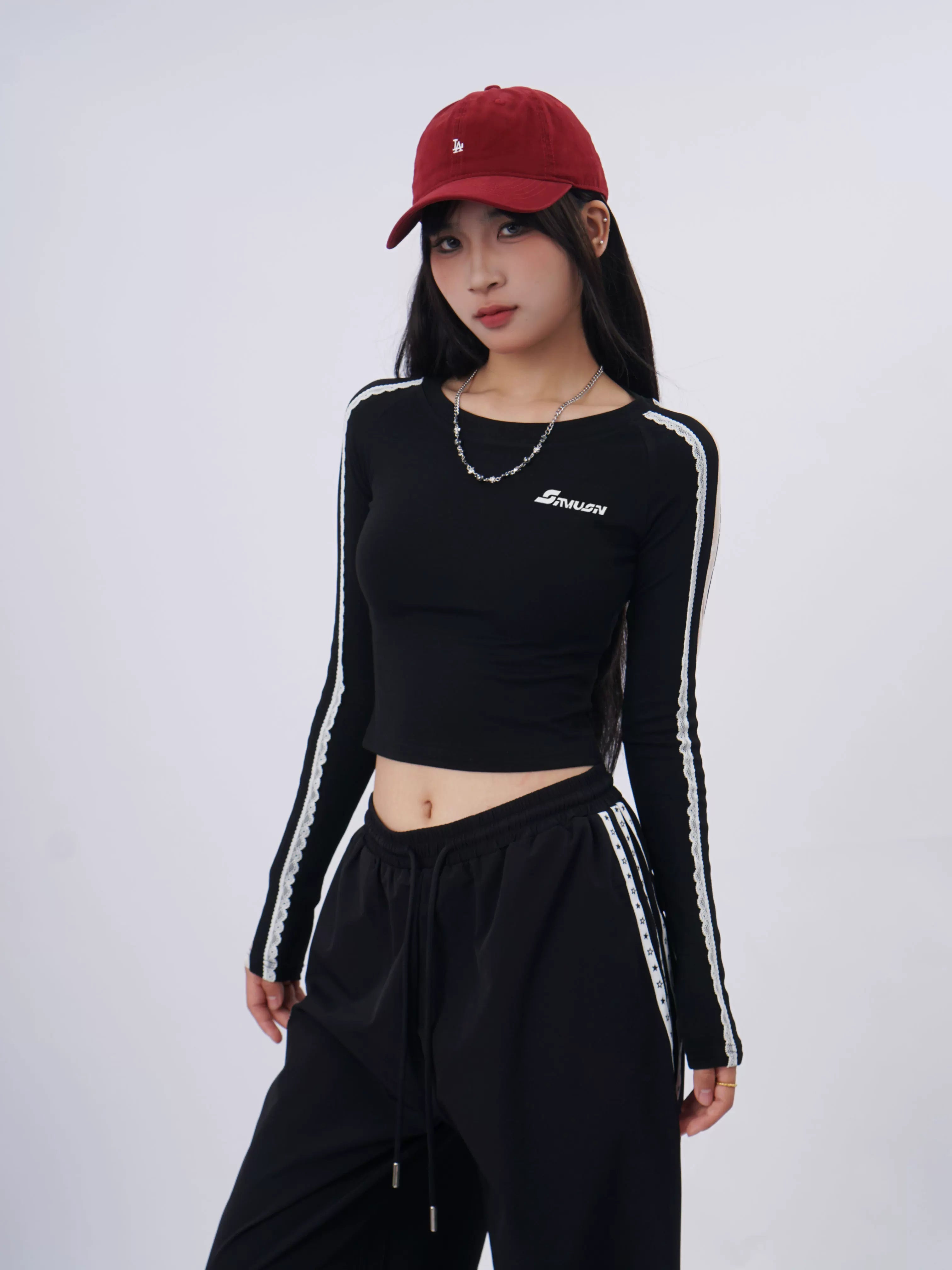 SAMUSAN Super Sa Lace Splicing Short Long Sleeve