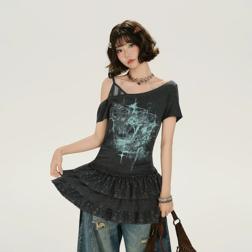 Girlyhalo Asymmetrical Fake Two Casual Tee