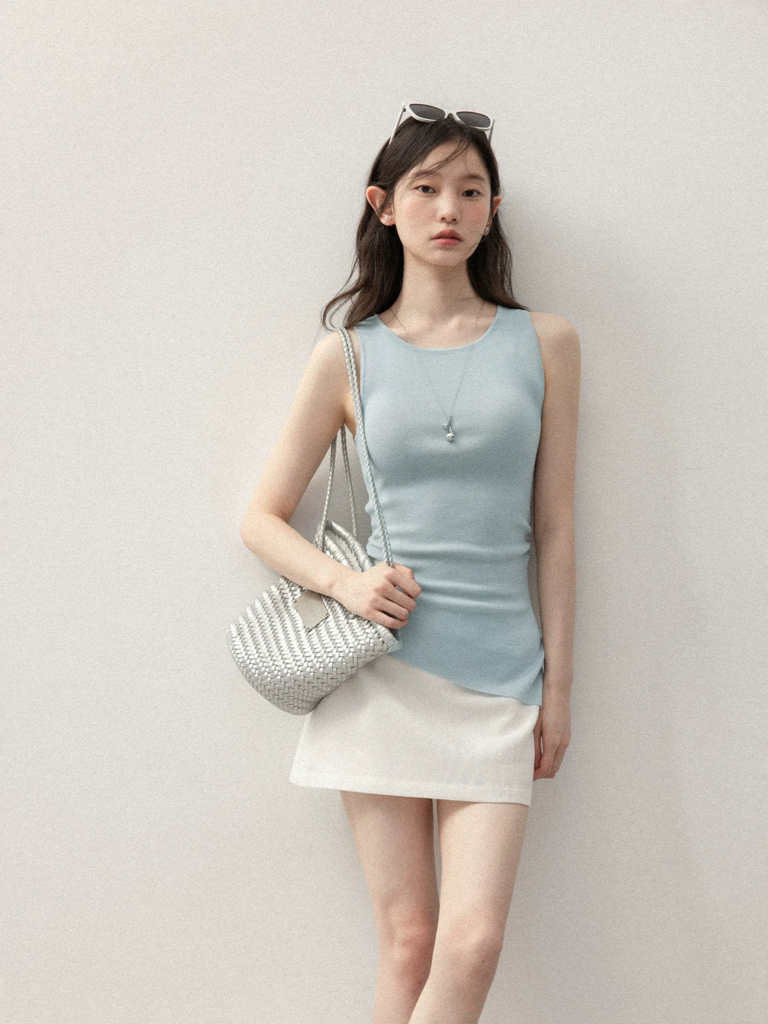 Cantonstory Crew Neck Waist Sleeveless Sling Vest