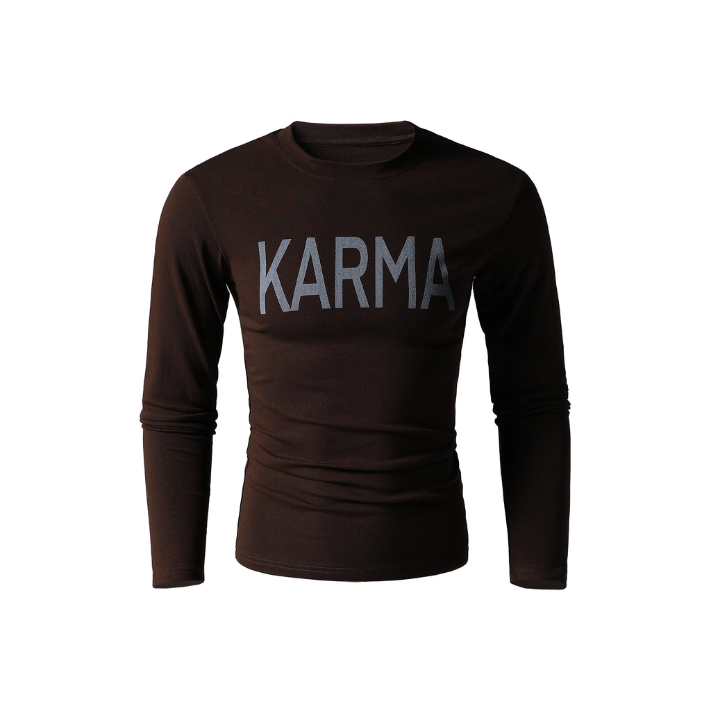 KARMANISTIC Vintage Crew Neck Letter Print Slim Sleeve