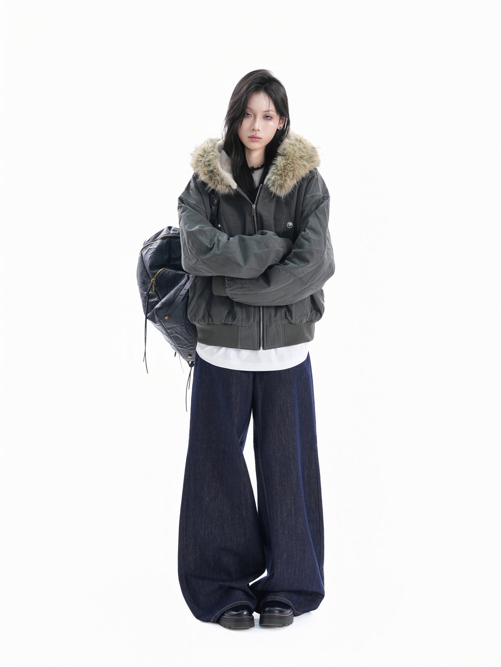 Zuocisankon Thermal Fur Collar Hooded Fleece Jacket