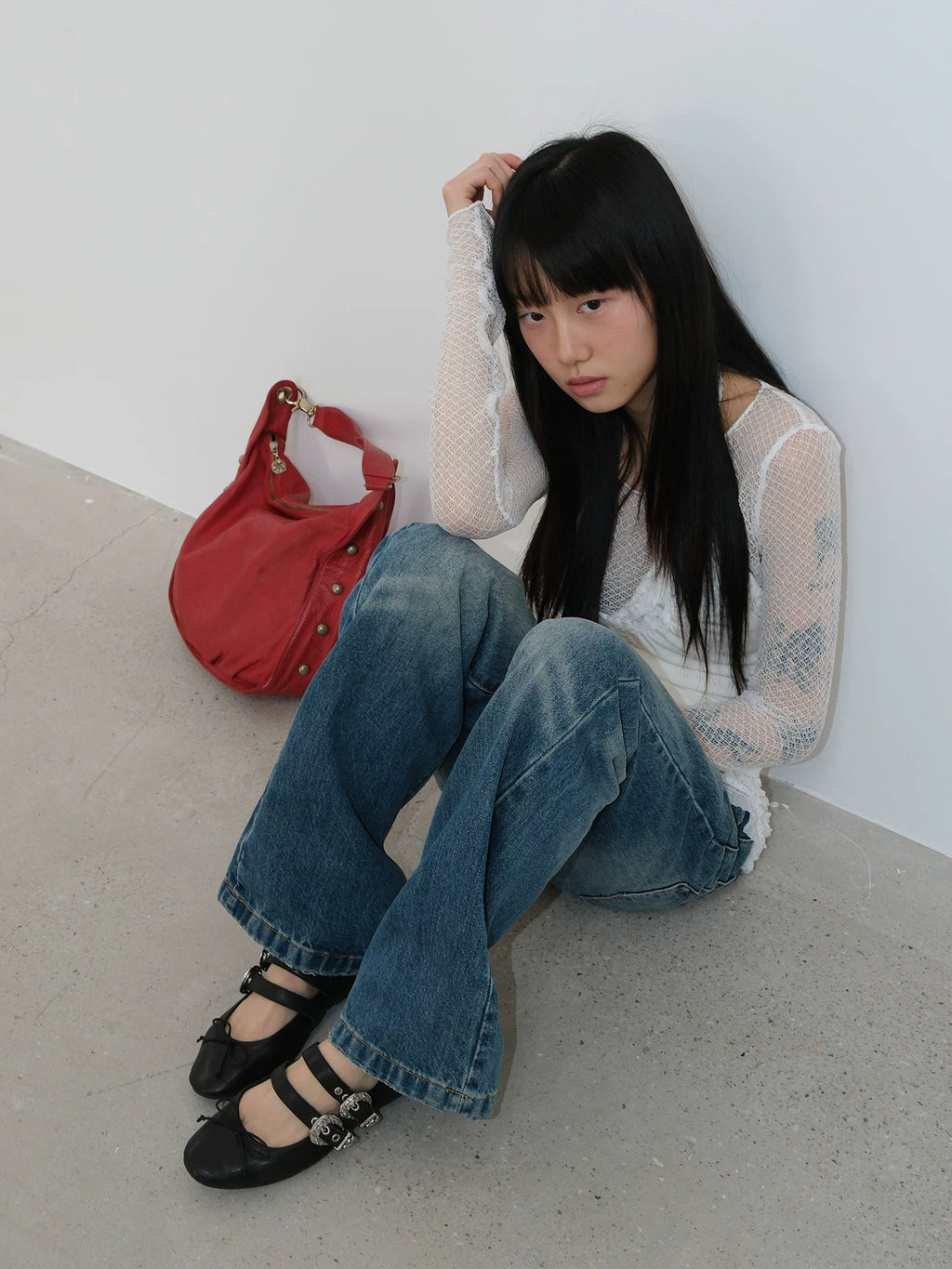 Mooreyu Bow Light Mouth Flat Shoes
