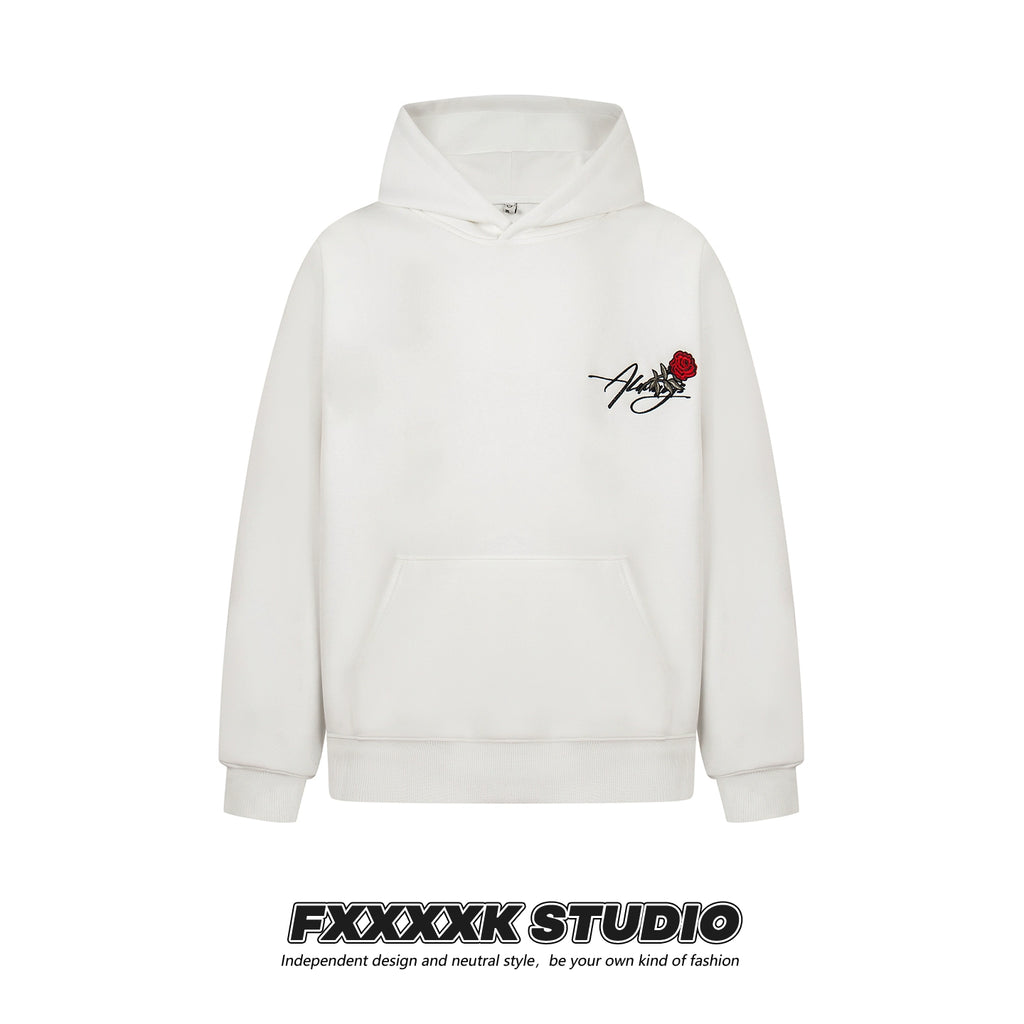 Kenvibe Vintage Embroidered Rose Letter Hooded Sweater