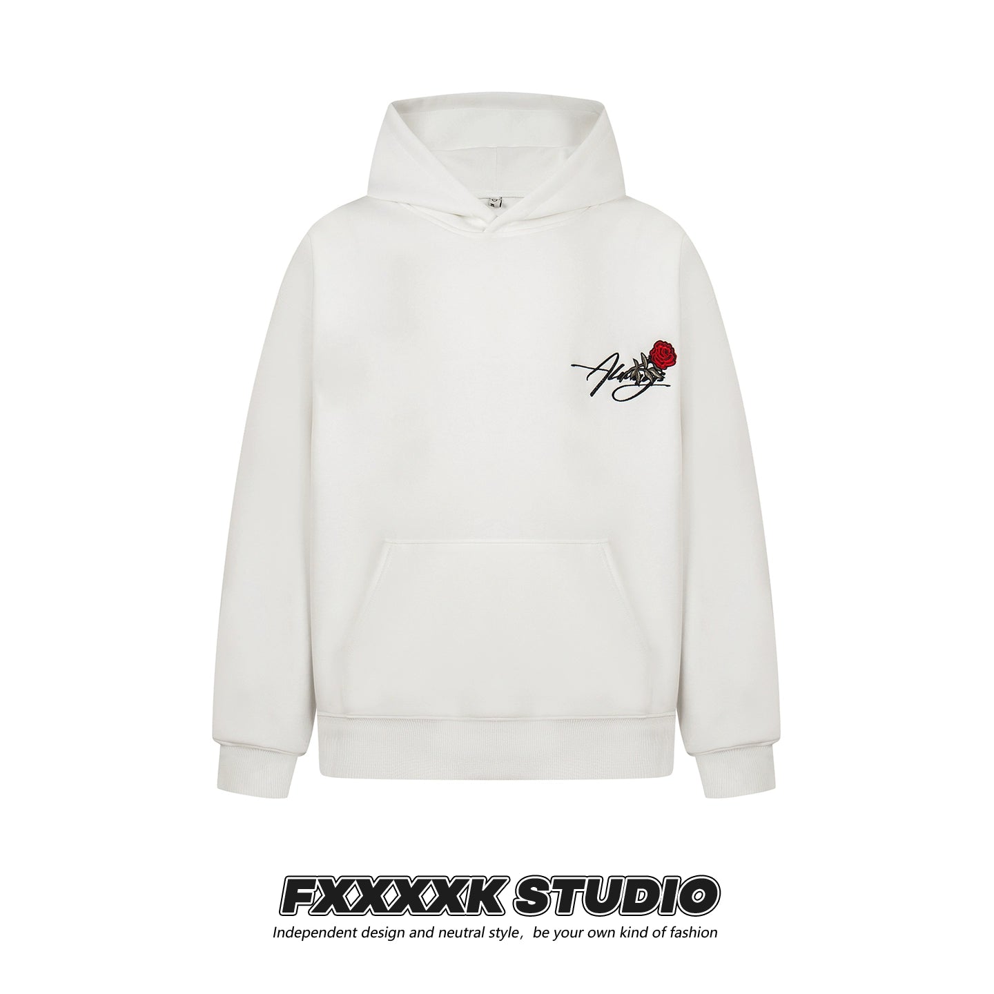 Kenvibe Vintage Embroidered Rose Letter Hooded Sweater