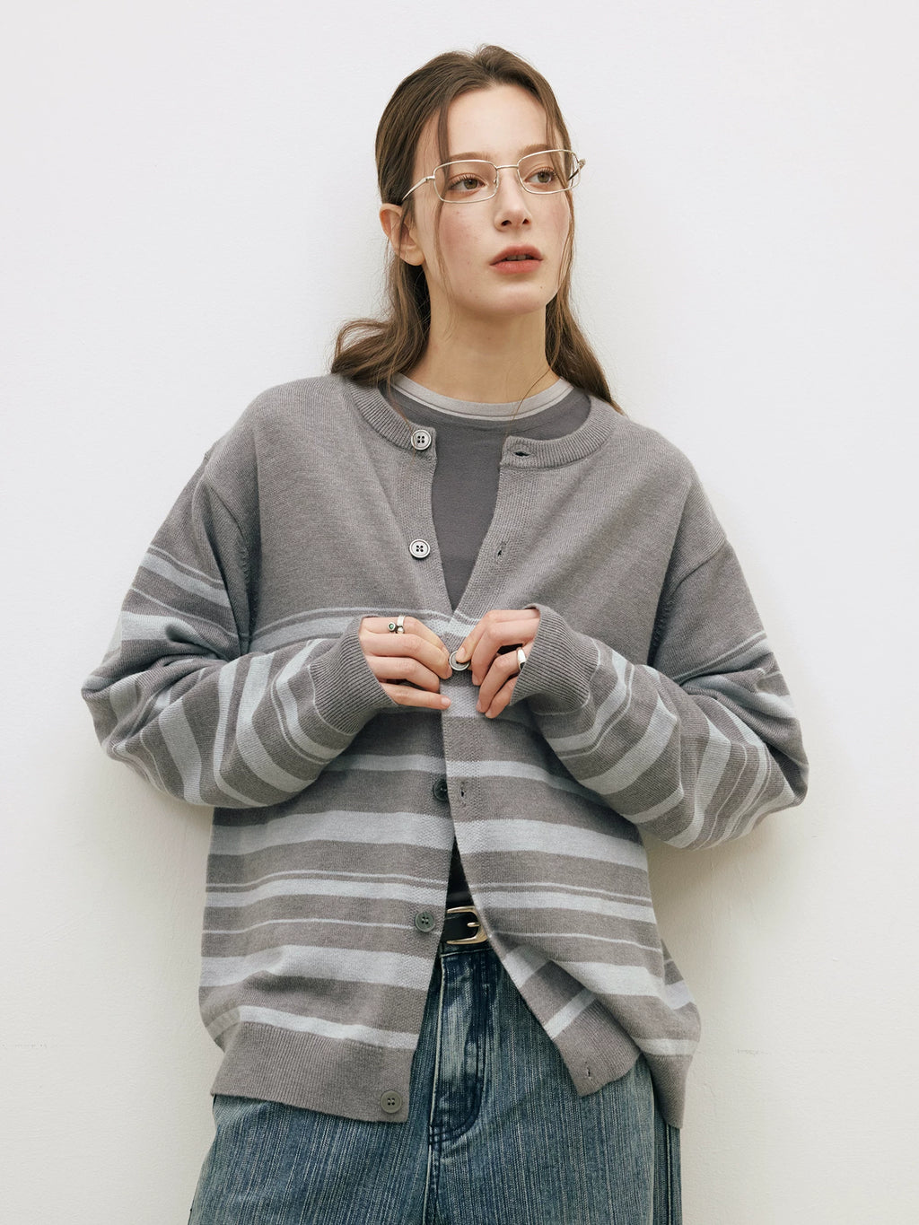 LR MADE Irregular Contrasting Striped Casual Sweater