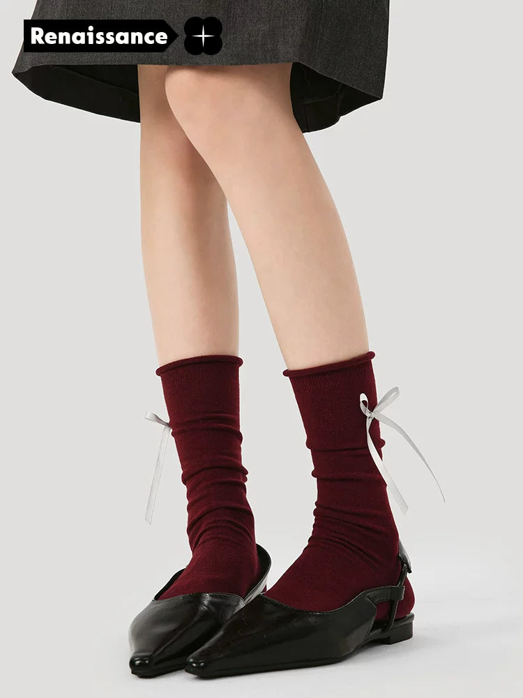 Renaissance high-end Ankola red miu wind bow socks