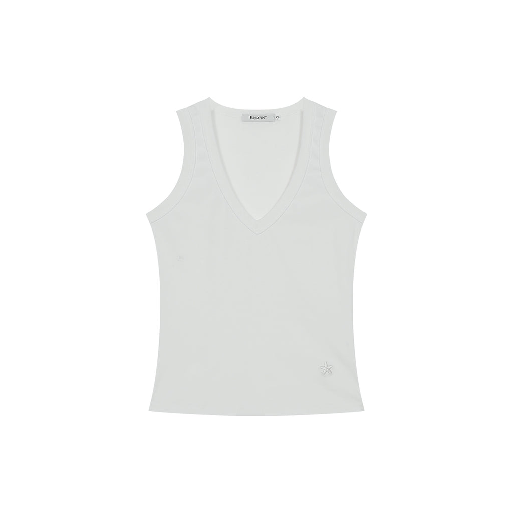 FUNKYFUN V-neck Embroidered Waist Sleeveless Vest of The Same Color
