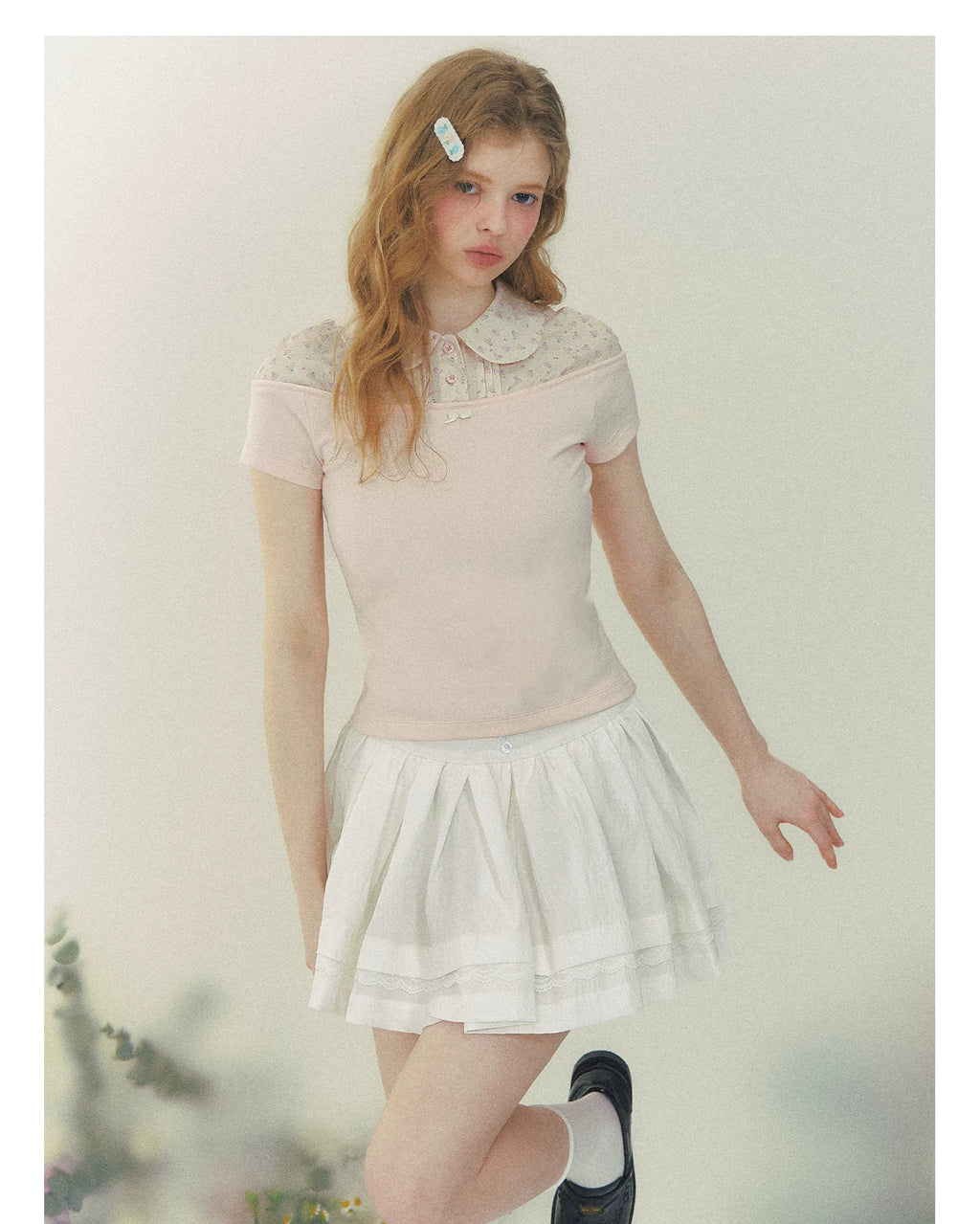 SunsetPark Floral Fake Two-piece Short-sleeved Shirt