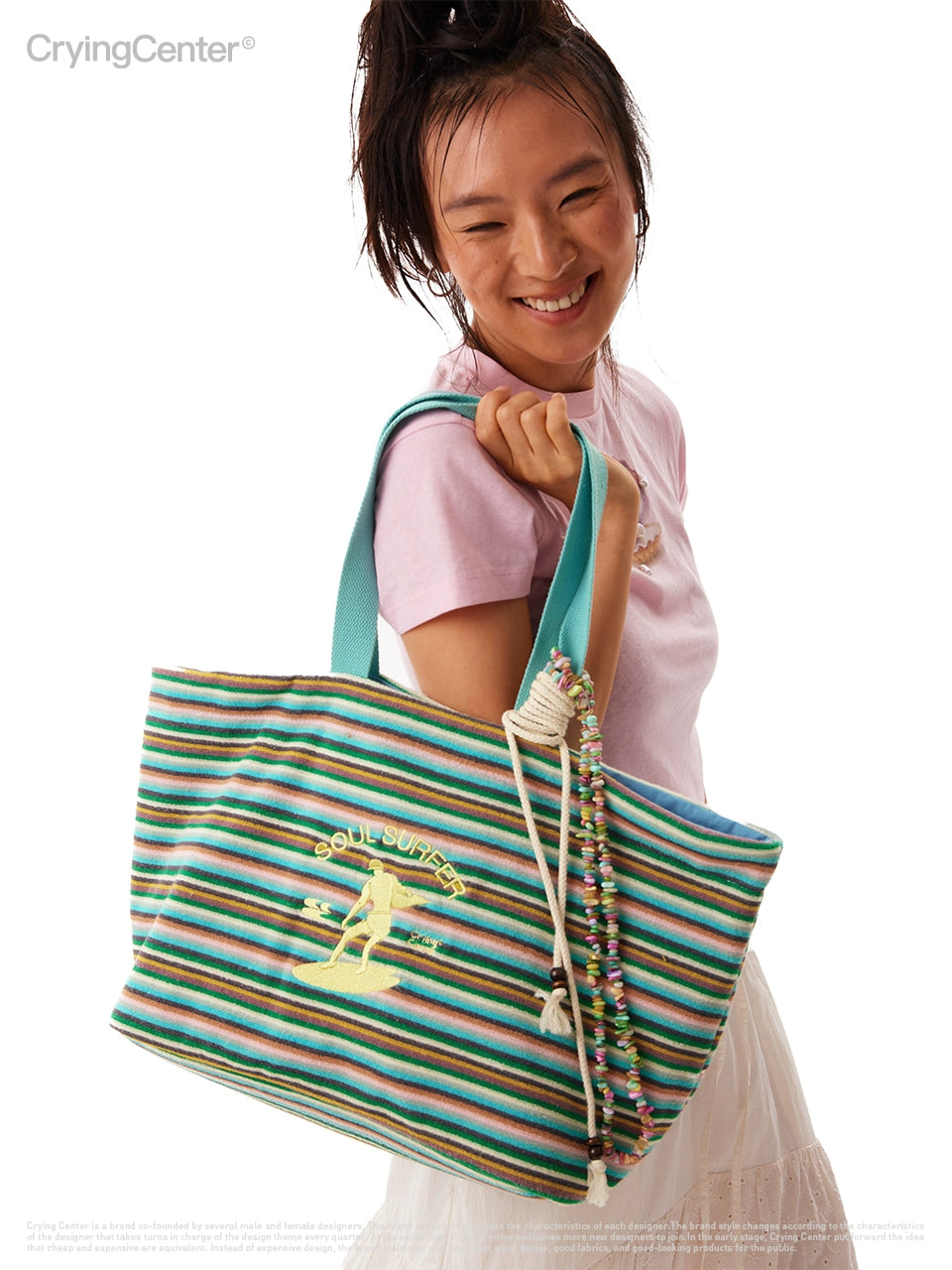 CryingCenter Large Capacity Tote Shoulder Bag Striped Beach Bag