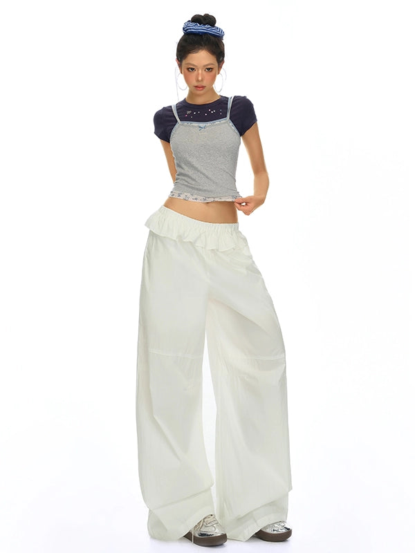 KPSR Lace Waist Casual Versatile Wide Leg Pants