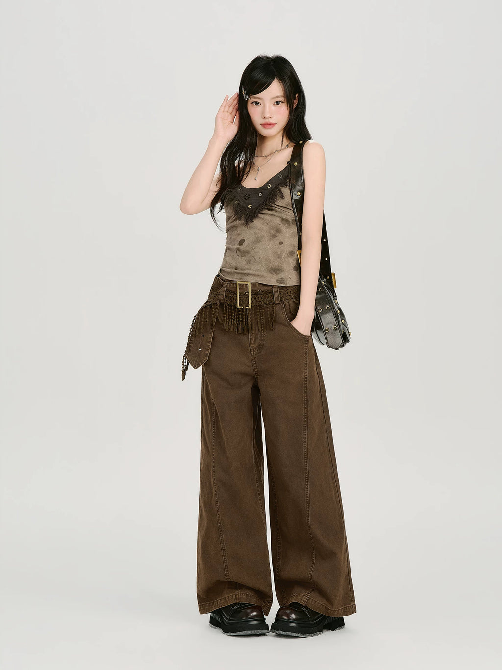 Girlyhalo Vintage Wide-leg Slacks