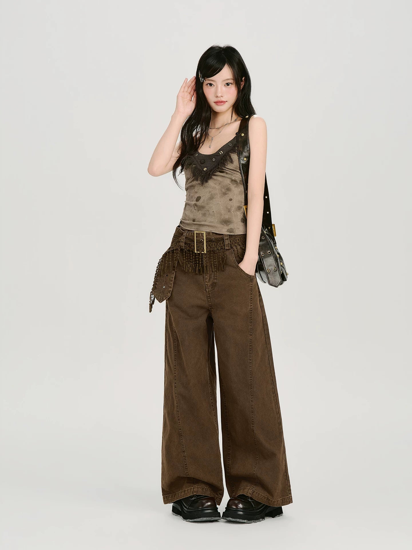 Girlyhalo Vintage Wide-leg Slacks