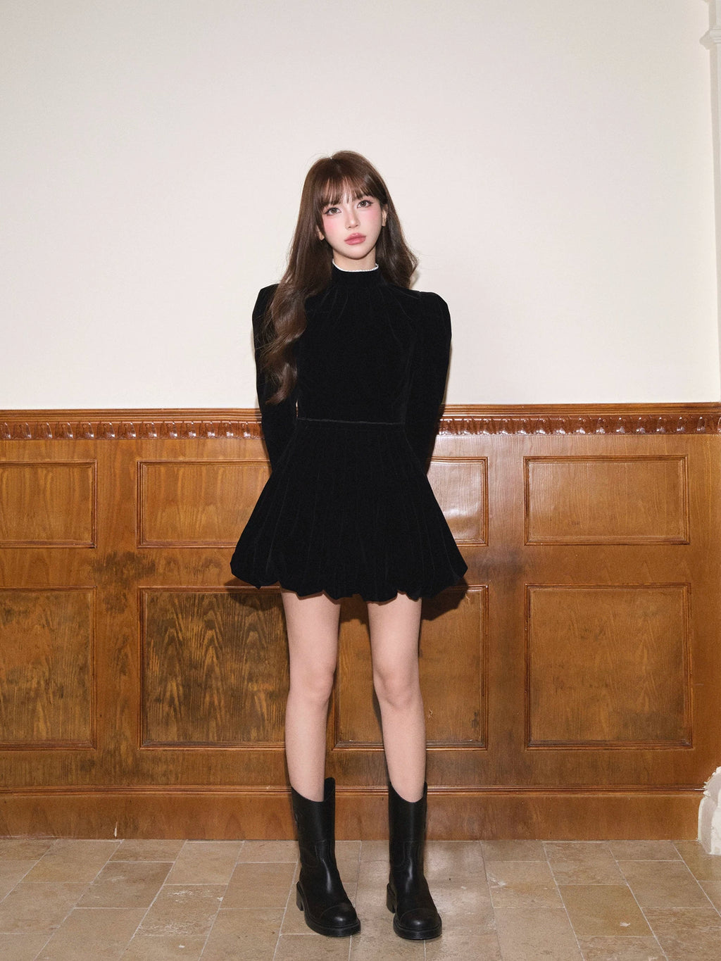 Avenement Velvet Lace Waist Slim Dress