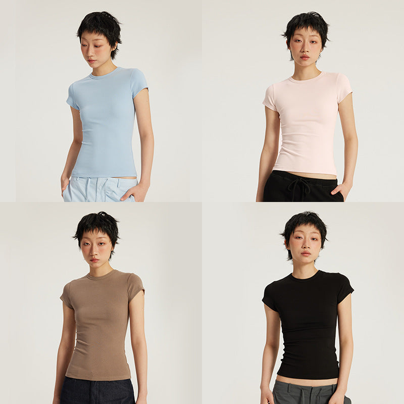 Inflation Crew Neck Straight Shoulder Spice Girl Waist TEE