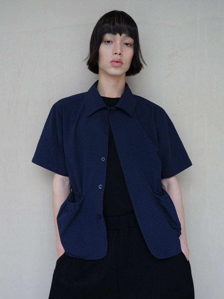 JCAESAR SHIRT Bubble Pleated Drawstring Shirt