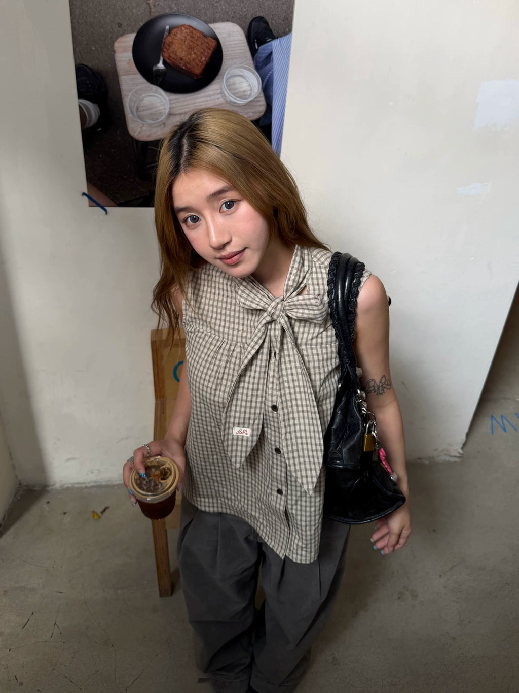 CCYE Bow Plaid Sleeveless Shirt