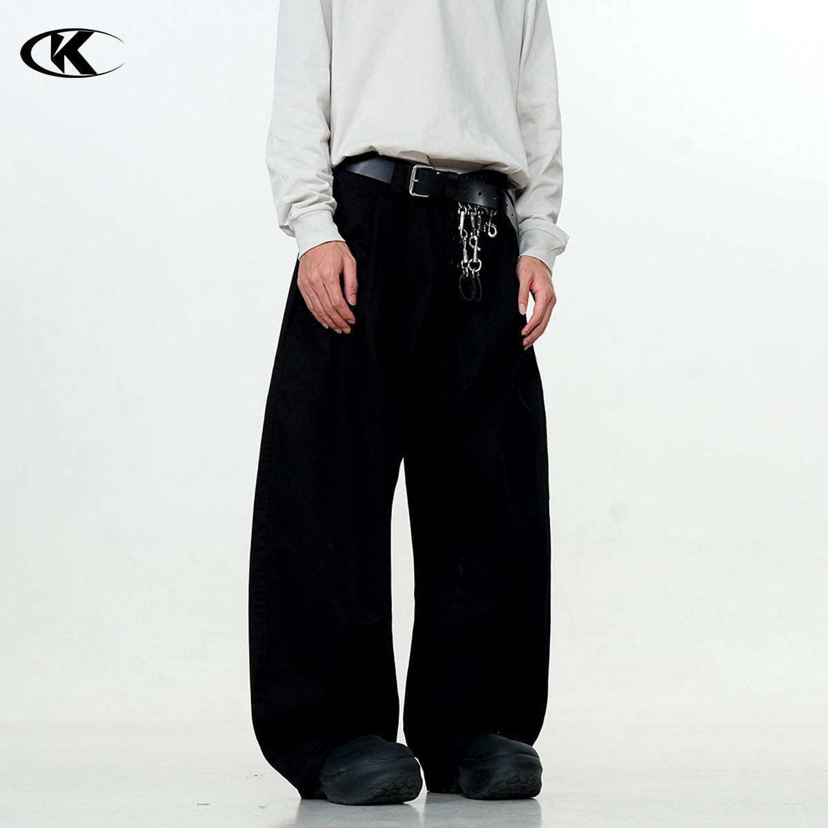 11KN button pleated three-dimensional tailoring scimitar pants