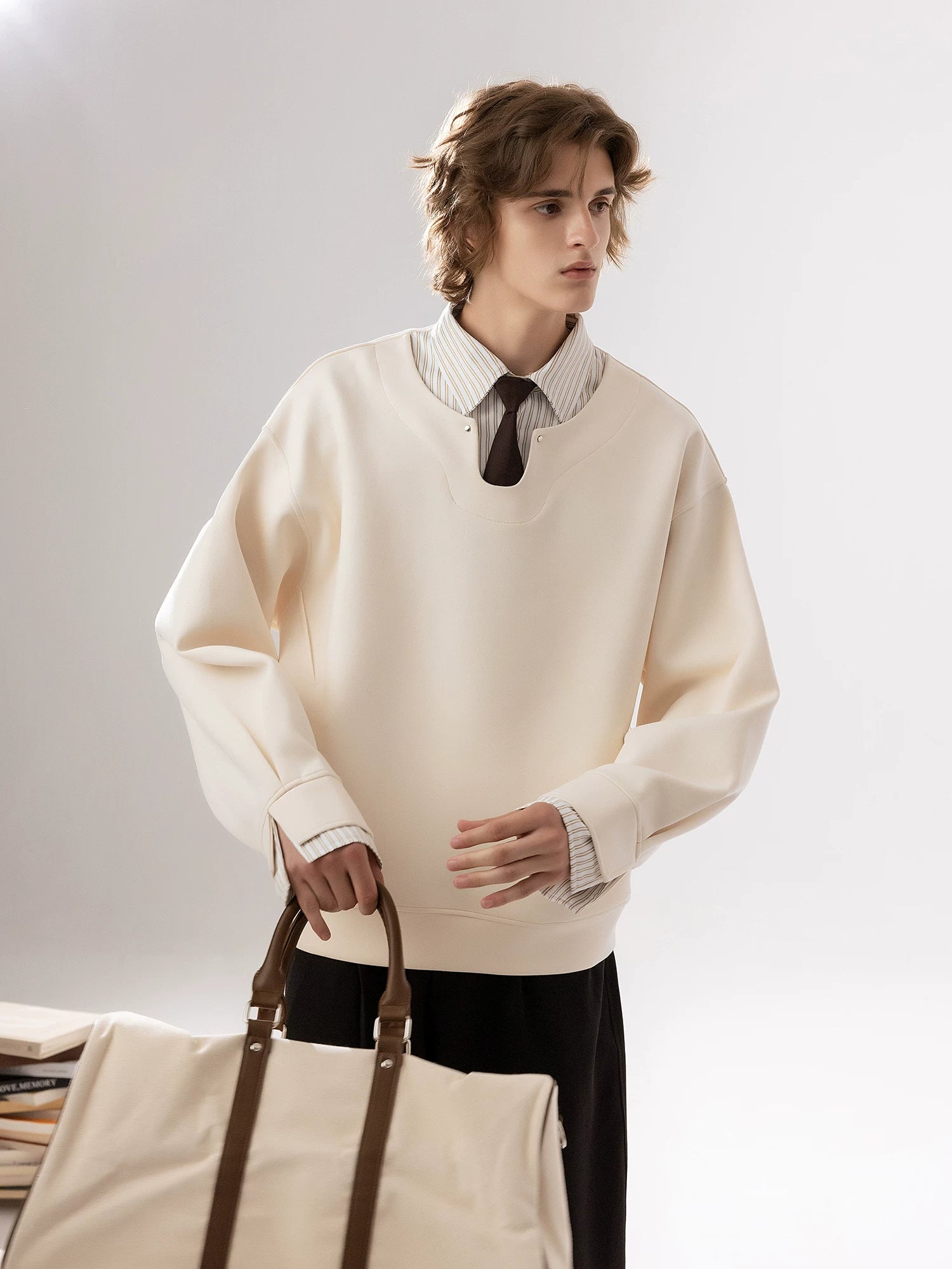 CHOR Vintage Fake Two Shirt Collar Long Sleeve Sweater