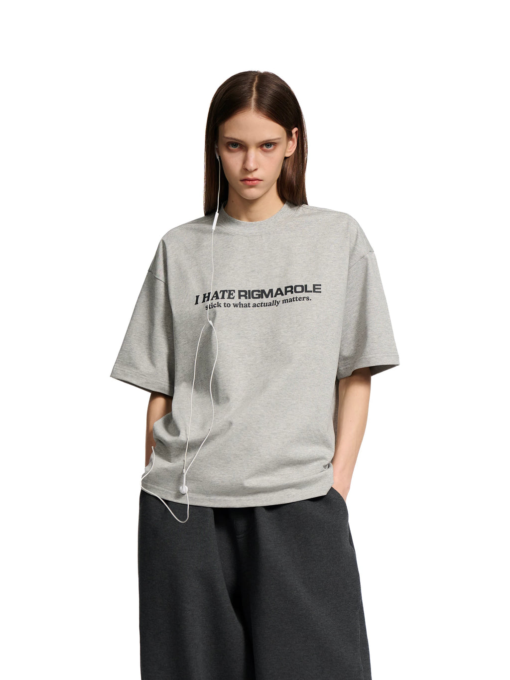 Loopsoon Letter Print Loose Round Neck Tee