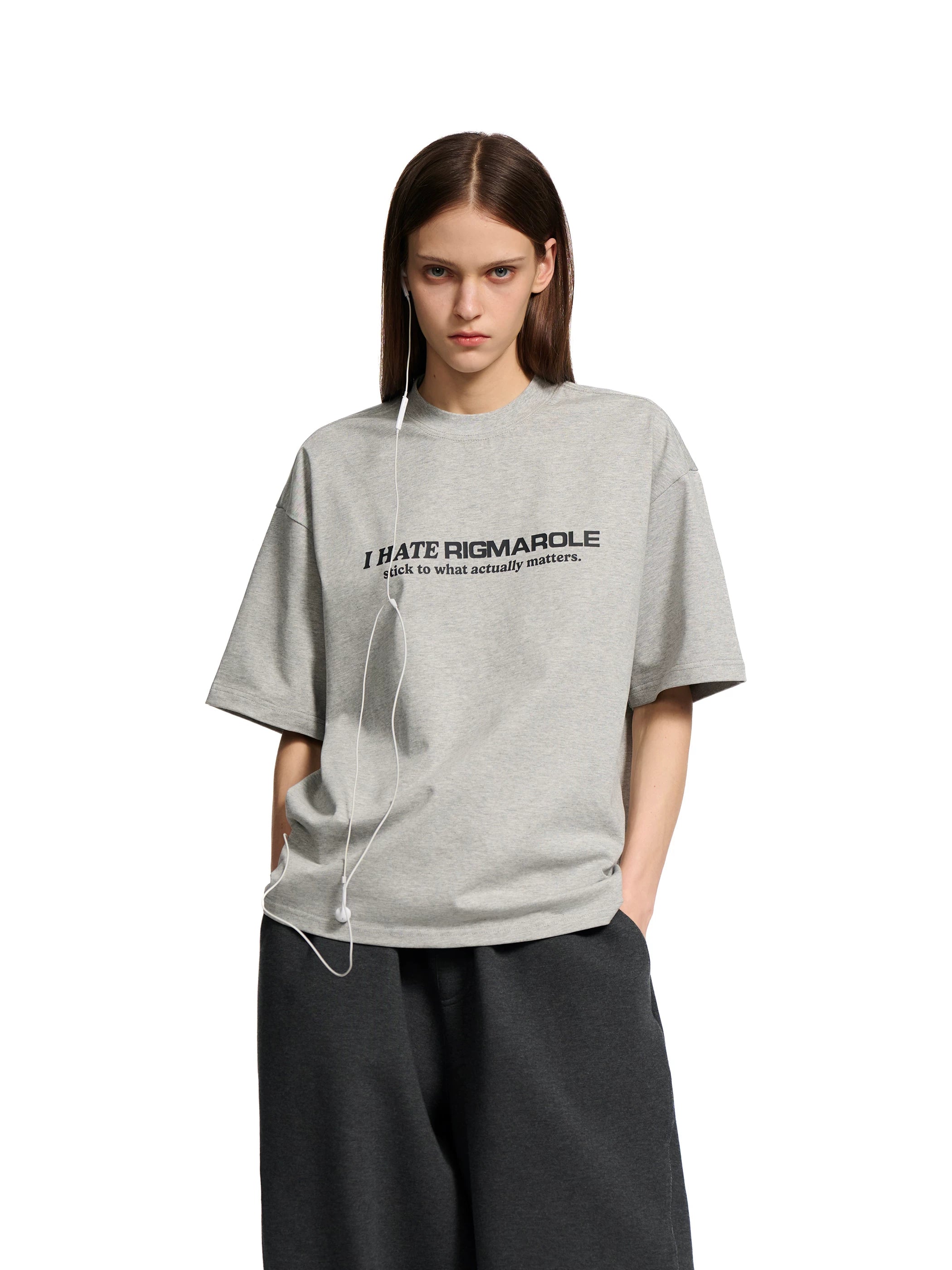 Loopsoon Letter Print Loose Round Neck Tee